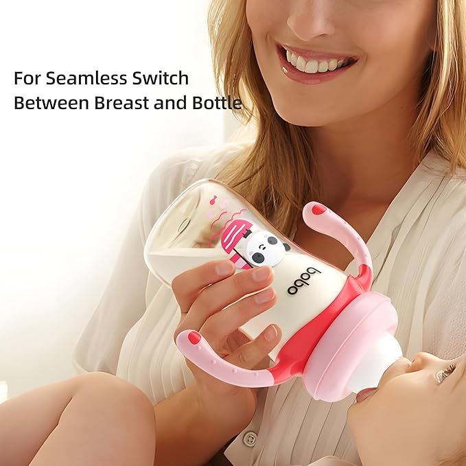 YOHKOH Natural PPSU Baby Bottle with Natural Response Nipple, Newborn Anti-Colic Baby Bottles with Handle, Wide Neck Mushroom Cap Baby Bottle (8.8oz (Pack of 4), Multicolour)