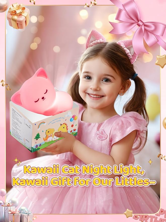 Mubarek 【Remote + Gifts Package】 Cat Night Light for Kids,16 Colors Dimmable Teen Girl Gifts Trendy Stuff, TAP for Fun Cute Stuff for Teen Girls,Cute Room Decor for Girl