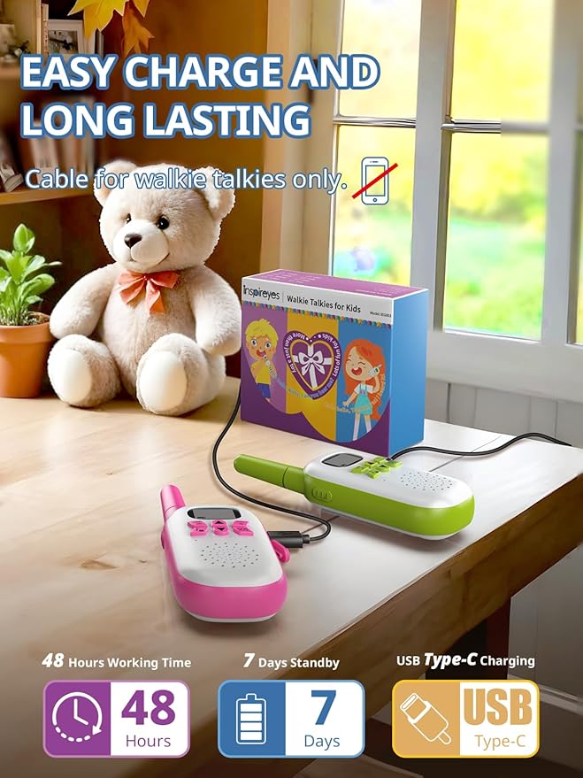 Walkie Talkies for Kids Rechargeable,Toys for Boys and Girls Ages 3-12, 2 Pack Long Range 2-Way Radios, Birthday Gifts,Christmas Stockings, Outdoor Play, Family Games, Hiking Camping Gear
