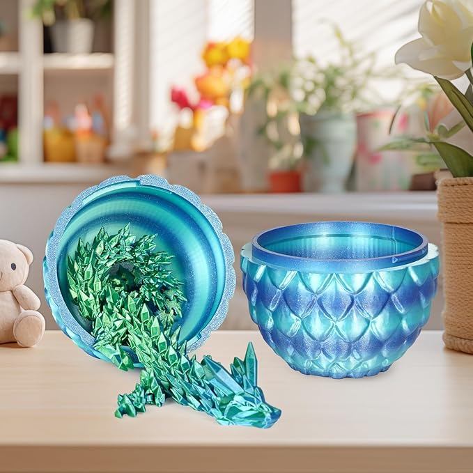 Small Dragon Eggs with Dragon Inside, 3D Printed Surprise Funny Gifts for Kids, Articulated Dragon Fidget Toys for Adults, Executive Desk Toys Office Room Décor (Sky Blue Ombre)
