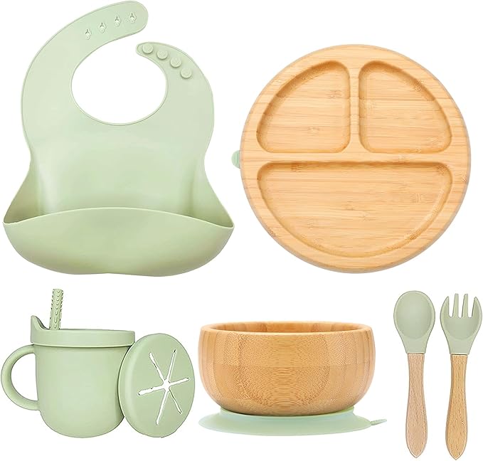 Bamboo Suction Plates for Babies and Bamboo Plates For Kids Baby Feeding and Weaning (Green)