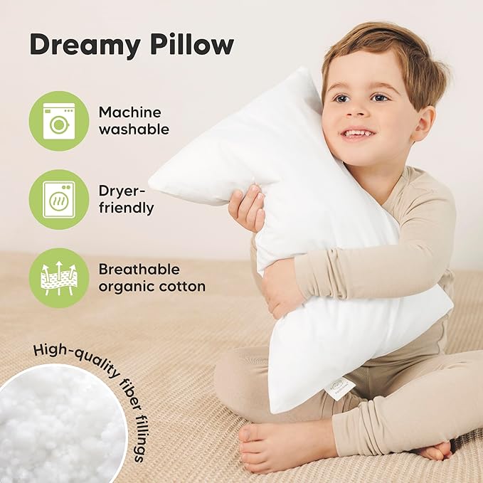 KeaBabies 2-Pack Toddler Pillow 14x20 - Soft Organic Cotton Kids Travel Bed Pillows for Sleeping, School, Nap, Machine Washable, Toddlers 2 to 5, Pillowcase Sold Separately (Soft White)