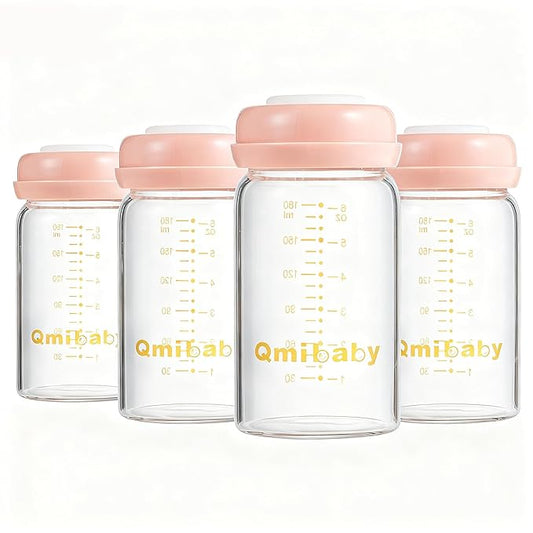 Breast Milk Storage Bottles 180ml 6oz BPA-Free Leak-Proof Baby Bottle for Breastmilk Storage Wide Neck Bottles with Screw Ring Sealing Disk Breastfeeding (Pink, 180ml-4Packs)