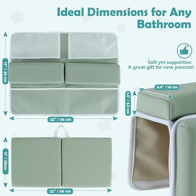 Baby Bath Kneeler and Elbow Rest Pad Set, 1.5 Inch Thick Memory Foam Soft Bath Kneeler with Bath Toys Organizer, Non-Slip, Quick-Dry, Foldable Kneeling Mat, Ideal Gift for Parents