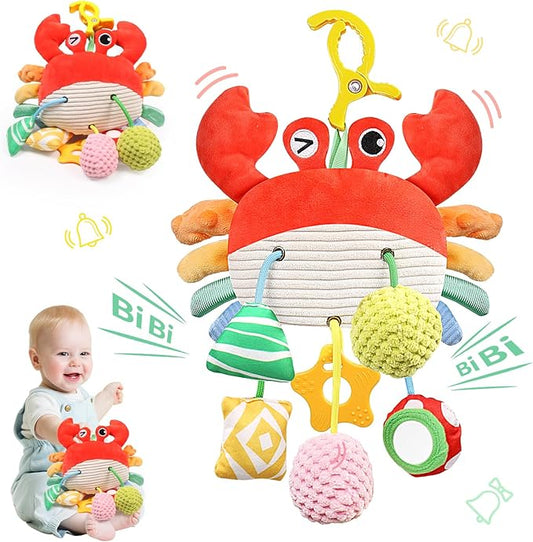 Car Seat Toys for Babies 0-6 Months, Stroller Hanging Toys for Babies 3-6 Months, Crinkle Rattle Mirror Crib Carseat Toy for Infants 6-12 Month, Gifts for Baby Boys Girls Newborns