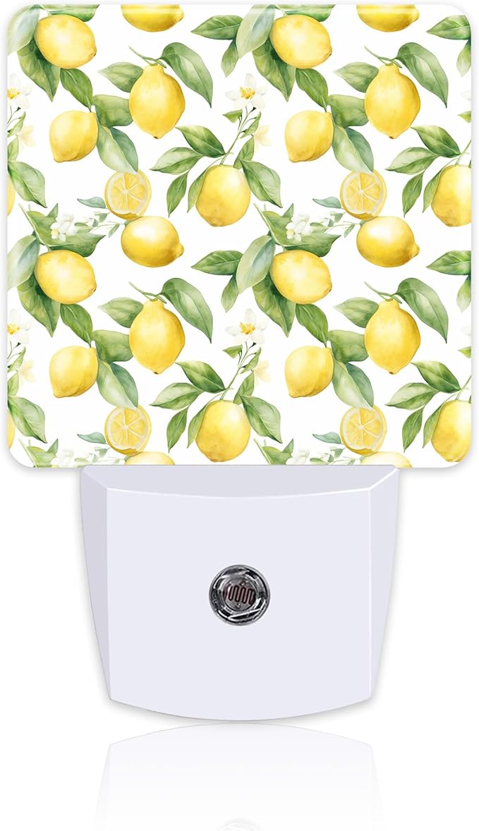 Lemon with Flowers Night Light, Fresh Lemon Fruits Floral Dusk to Dawn Night Light Plug in,0.5w Energy Saving Sleep Friendly Nightlights for Kids Boys Girls Home Decor