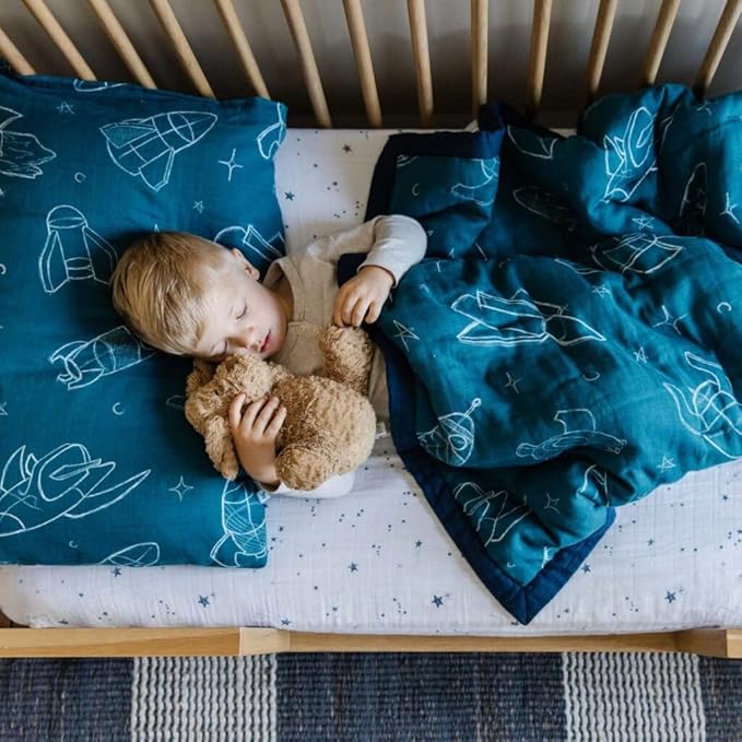 Little Unicorn Lofty Comforter Blanket | Super Soft & Breathable Muslin Fabric| Great for Play & Bedtime Blanket (Blast Off)