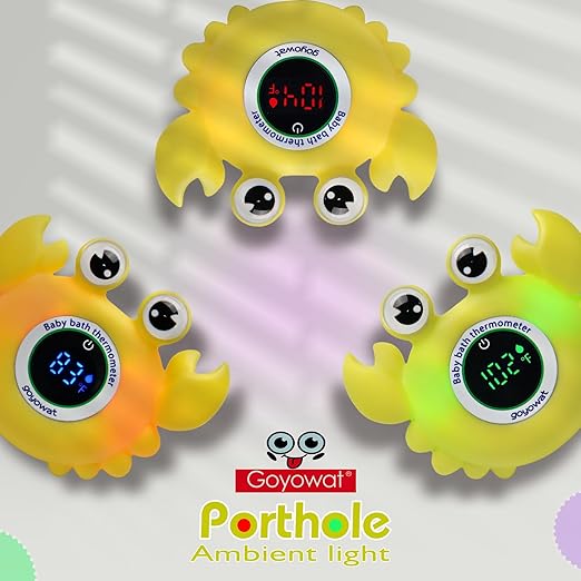 Baby Bath Thermometer with LED Display, Floating Crab Toy – 2-in-1 Water Safety Sensor for Infants, Color-Coded Alerts (Hot/Cold), Bath Tub Temperature Monitor, Cute Floating Bath Toy, Nursery