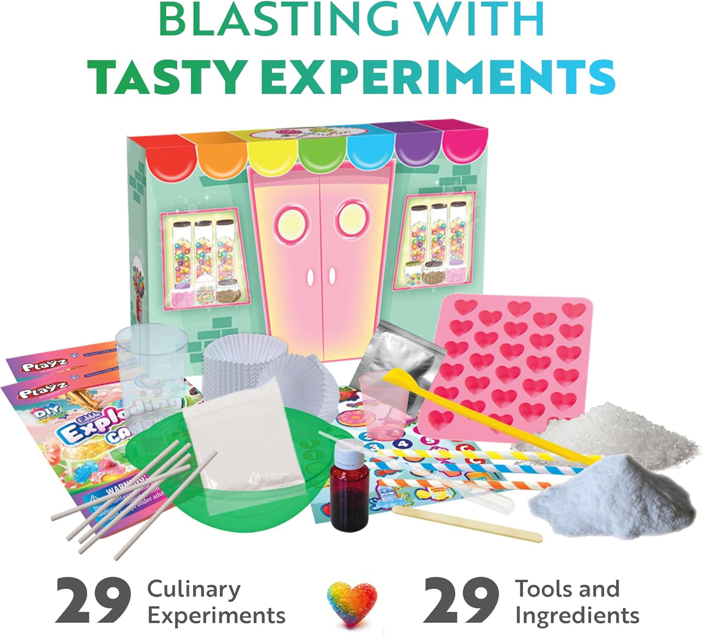 Playz Edible Exploding Candy Making Science Kit for Kids Ages 8-12 Years Old - Food Science Chemistry Kid Science Kit with 29 Experiments, Educational Science Kits for Boy & Girls