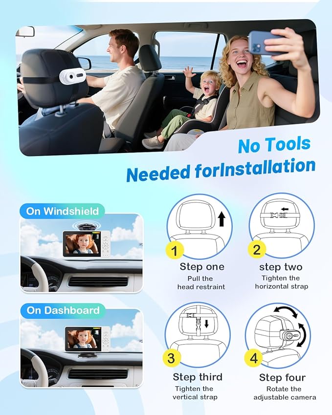 Wireless Baby Car Camera for Newborn Essentials with Auto Night Vision, HD 1080P Car Baby Monitor with 4X Zoom, Easy Install 360° Rotatable Rear Facing Carseat Mirrors