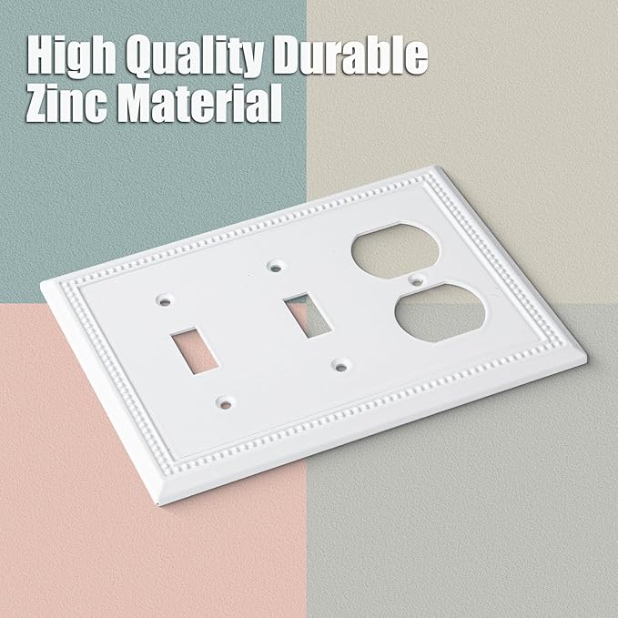 Henne Bery Sunken Pearls Heavy Duty Decorative Wall Plate Switch Plate Outlet Cover (Double Toggle/Single Duplex, White)