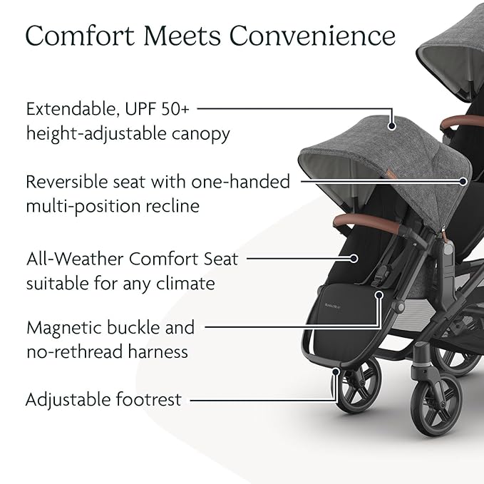 UPPAbaby RumbleSeat V3 Second Lower Seat - Compatible with Vista V2 and Vista V3 - All-Weather Seat + Magnetic Buckle – Adapters Included - Greyson (Charcoal Mélange/Carbon Frame/Saddle Leather)