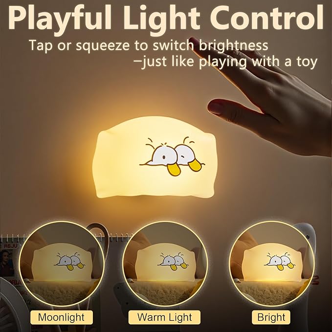 Dealswin Night Light for Kids, LED Squishy Ultra-Soft Cute Light Up Duck Magnetic Base, Dimmable Nursery Nightlight Gifts for Baby Room Decor, Rechargeable Bedside Touch Lamp for Breastfeeding