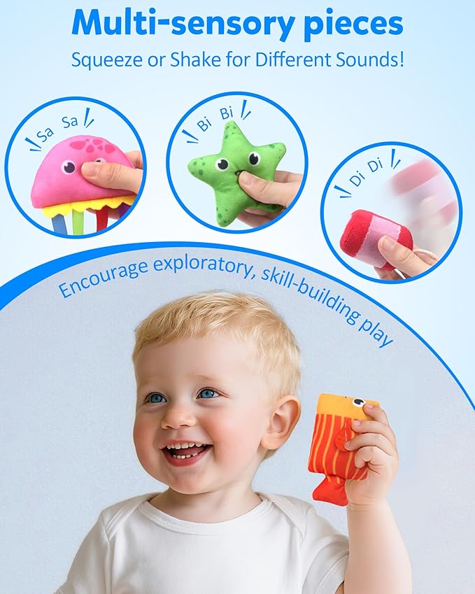 Coogam Montessori Toys for 1 2 3 Year Old, Cloth Fishing Game for Toddlers Gift, Color Sorting & Shape Learning Toys 6-12-18 Months, Toy for 1 Year Old Baby Birthday