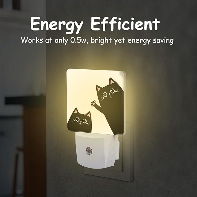 Night Light for Kids Girls Boys,Black Cat Waving Pink Paw LED Night Light Plug into Wall with Dusk to Dawn Sensor for Room Decor,Hallway,Kitchen,Bathroom,Nursery,Stairs