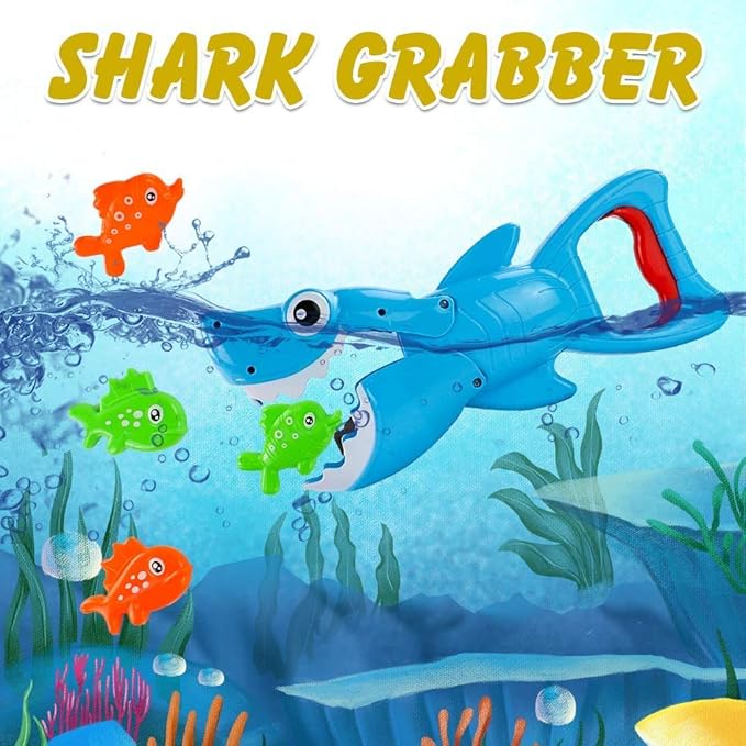 Bath Toys for Toddlers 1-3, Shark Grabber with Biting Action & 4 Toy Fish - Fun Swimming Pool & Bathtub Toys for Kids Ages 3-8, Non-Toxic Water Toys Mold-Free Bath Time Gifts for Boys & Girls