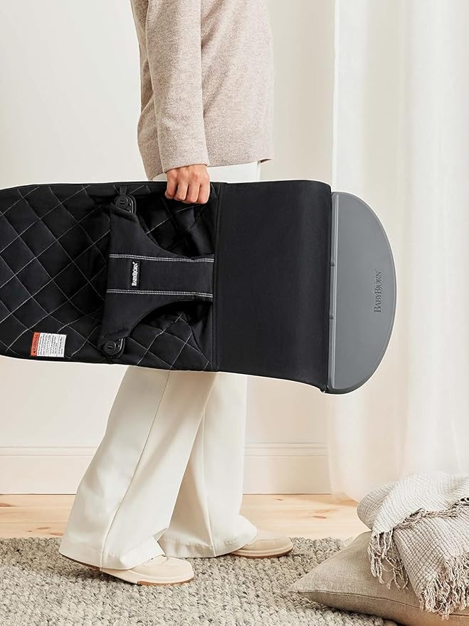 BabyBjörn Bouncer Bliss, Black, Woven, Classic Quilt | 2-in-1 Adjustable Baby Bouncer Seat and Toddler Chair, Newborn to Toddler (8-29 lbs), 4 Positions, Lightweight & Portable