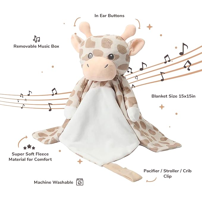 Love By Emi Baby Music Lovey Beige & White Giraffe, Baby Sleep Soother for Crib & Cuddle Bedtime, White Noise with Heartbeat & Lullaby, Plush Sound Toy, Stuffed Animal for Newborns, Infants & Toddlers