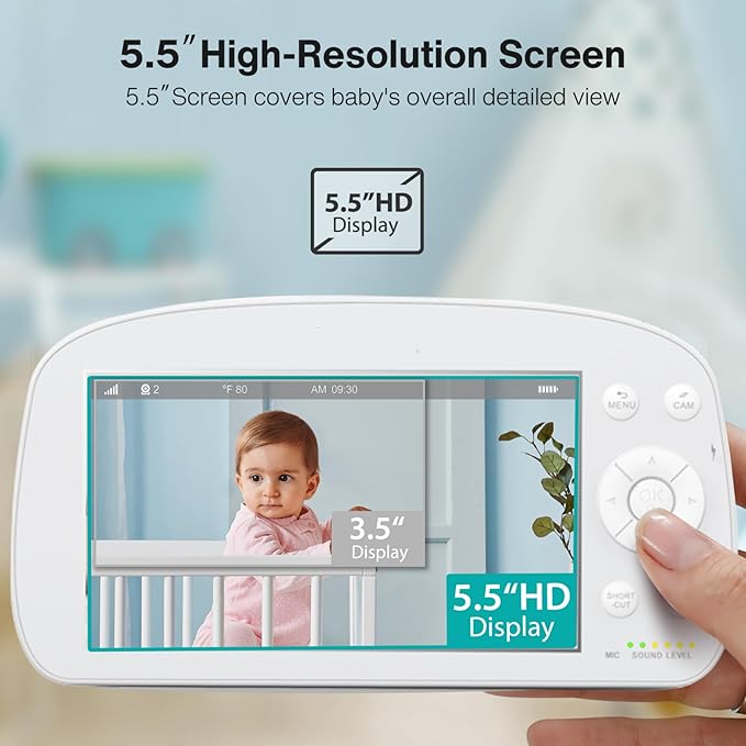 2025 Upgraded Baby Monitor with Night Lamp, 5'' IPS Screen Video Baby Monitor with Pan-Tilt-Zoom Camera No WiFi, HD Night Vision, 2-Way Talk, Lullaby Player, 4500mAh Battery (BBM-04)