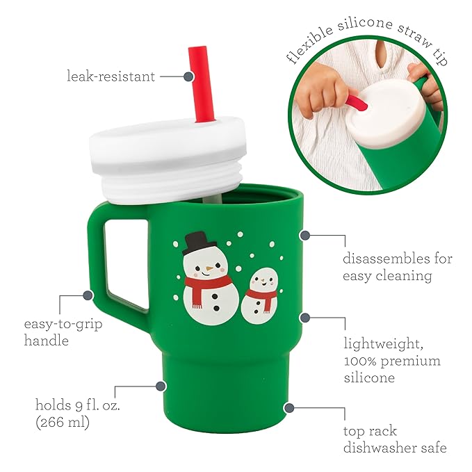 Infantino My 1st Tumbler, Silicone Sippy Cup with Straw & Handle, Spill-Resistant Baby Cup for On-the-Go, BPA-Free Transition Bottle, Snowman