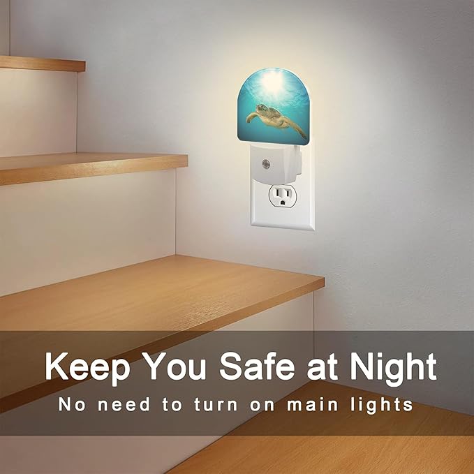 Green Sea Turtle Swimming in The Sea Night Light for Kids,Beautiful Underwater World Night Light Plug in with Dusk to Dawn Sensor,0.5w Energy Saving Nightlight for Hallway Stairway Kitchen Bedroom