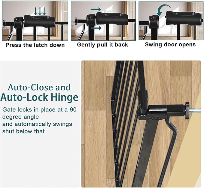 Narrow Walk Through Baby Gate 24.02-29.13 Inch Wide Auto Close Tension Black Metal Child Pet Indoor Safety Gates Pressure Mounted for Stairs& Doorways (24.02"-29.13"/61-74CM, Black)