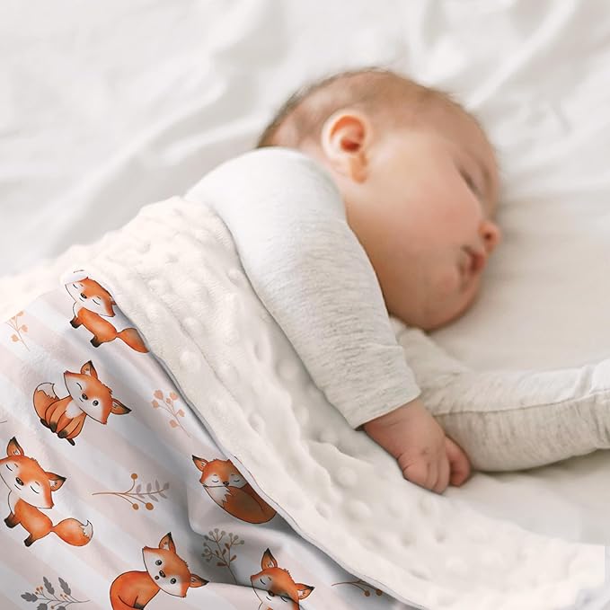 SANDJEST Fox Kid Blankets for Girl Boy - 30 x 40 Minky Blanket with Double Layer Dotted Backing - Shower Gifts for Nursery