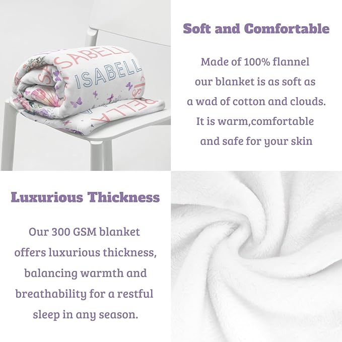 Personalized Baby Blanket- Printed in USA-Custom Baby Blanket with Name for Girls and Boys, Super Soft Plush Fleece, Personalized Baby Gifts