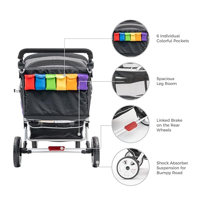 Familidoo H6E 6 seat Baby Stroller- Double Canopy - Daycare Strollers with 5 Point Safety Harness - Backseat footrest Extension for 0 to 36 Months