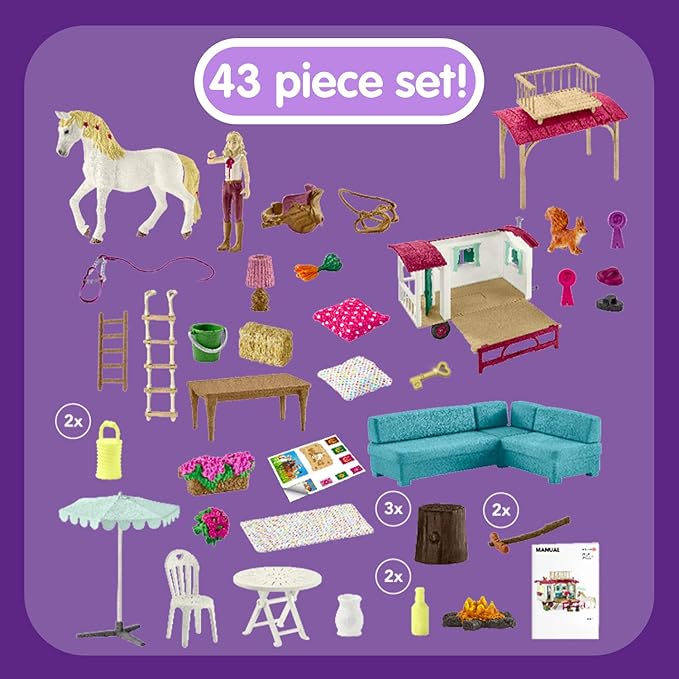 Schleich Horse Club, Horse Gifts for Girls and Boys, Camper for Secret Club Meetings Horse Set with Toy Horse Figurine, 43 Pieces, Ages 5+