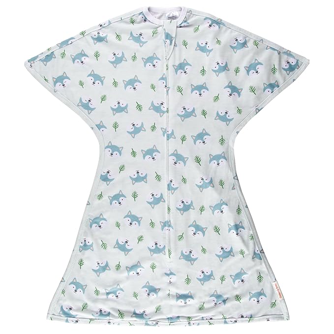 SleepingBaby Zipadee-Zip Transition Swaddle - Cozy Baby Swaddle Blanket with Zipper Convenience - Roomy Wearable Blanket for Easy Diaper Changes - Happy Wolf, Large (12-24 Month)