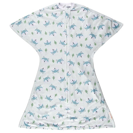 SleepingBaby Zipadee-Zip Transition Swaddle - Cozy Baby Swaddle Blanket with Zipper Convenience - Roomy Wearable Blanket for Easy Diaper Changes - Happy Wolf, Large (12-24 Month)