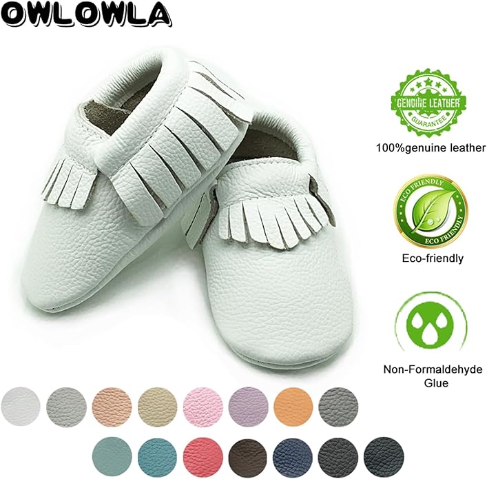 OWLOWLA Baby Moccasins Soft Sole Leather Baby Shoes Infant Toddler Pre-Walker Shoes Baby Boy Girl
