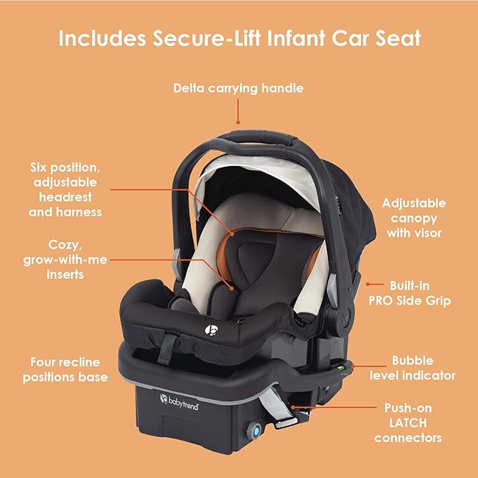 Baby Trend Tango PRO Travel System with Secure-Lift Infant Car Seat, Dash Tan
