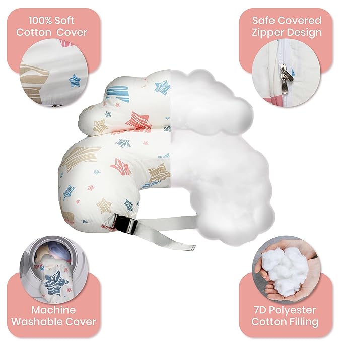 PILLANI Nursing Pillow for Breastfeeding & Bottle Feeding, Original Breast Feeding Pillow for Mom & Baby, Removable Cotton Cover, Adjustable Waist Strap, Baby Girl Boy Essentials Must Haves