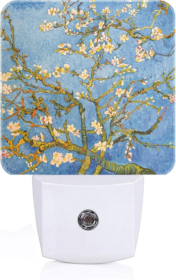 Puzzle Almond Tree Night Light,Plug Into Wall for Boys Girls Bedroom Decorative Square Night Light Lamp 0.5w Sleep Friendly