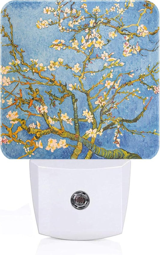 Puzzle Almond Tree Night Light,Plug Into Wall for Boys Girls Bedroom Decorative Square Night Light Lamp 0.5w Sleep Friendly