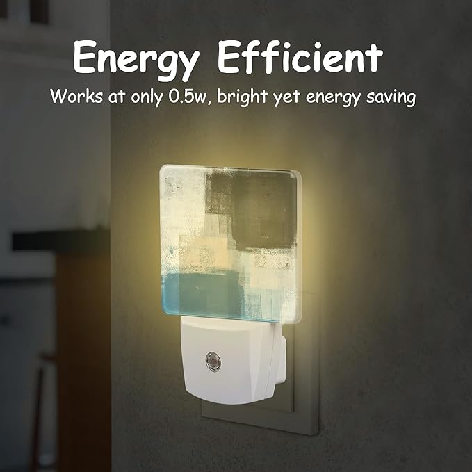 Night Light,Blue Beige Black Grey Art Painting Plug-in Night Light Auto Dusk-to-Dawn Sensor Energy Efficient LED Lamp for Room Decor,Hallway,Kitchen,Bathroom,Nursery,Stairs