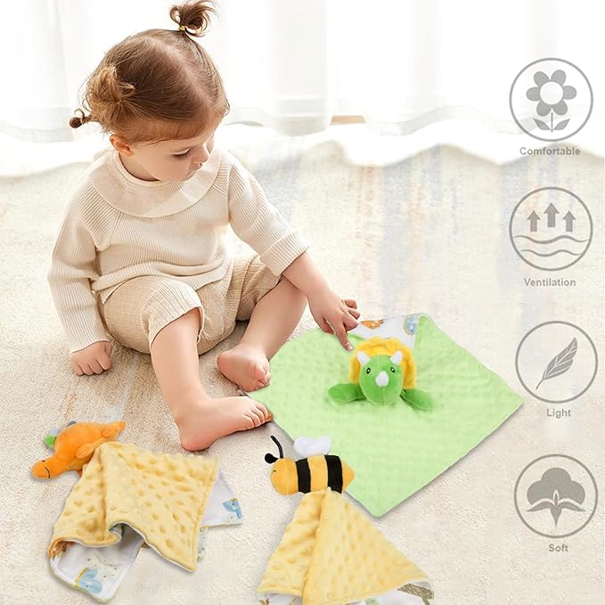 BORITAR Baby Security Blanket Soft Baby Lovey Unisex Lovey Shower Gifts for Newborn Boys and Girls Snuggle Toy Bee Stuffed Animal Yellow 14 Inch