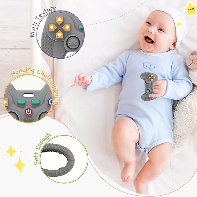 2 Pack Silicone Teethers for Babies 6-12 Months, Teething Toys for Babies 0-6 Months, Remote Teether for Baby, Sensory Toys for Babies,Toddler Infant Girl Boy Gifts