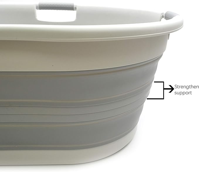 SAMMART 57L (15 Gallons) Collapsible 3-Handled Plastic Laundry Basket - Oval Tub - Portable Washing Tub-Space Saving Laundry Hamper, Water Capacity 44L / 11.6 Gallon (1, Grey)