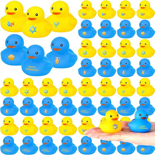 Deekin 48 Pcs Hanukkah Rubber Ducks Squeaky and Floating Rubber Ducks Dreidel Menorah Bathtub Hanukkah Decorations for Party Supplies Favors Holidays Birthday Gifts (Cute)