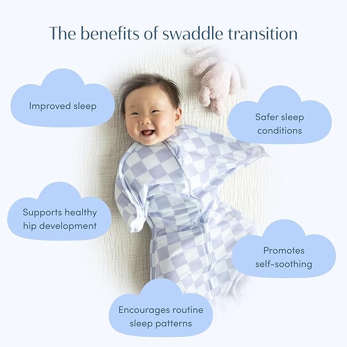 SleepingBaby Zipadee-Zip Transition Swaddle - Cozy Baby Swaddle Blanket with Zipper Convenience - Roomy Wearable Blanket for Easy Diaper Changes - Lavender Check, Large (12-24 Month)