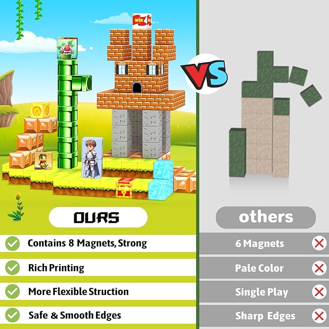 Magnetic Blocks- Magnetic Building Blocks Magnet Cube Toys Stacking, Build Forest Toys & Games Set, STEM Sensory Play, Birthday Giftsfor Kids Boys Girls Age 3 4 5 6 7 8 9 10 (54pcs 1inch)