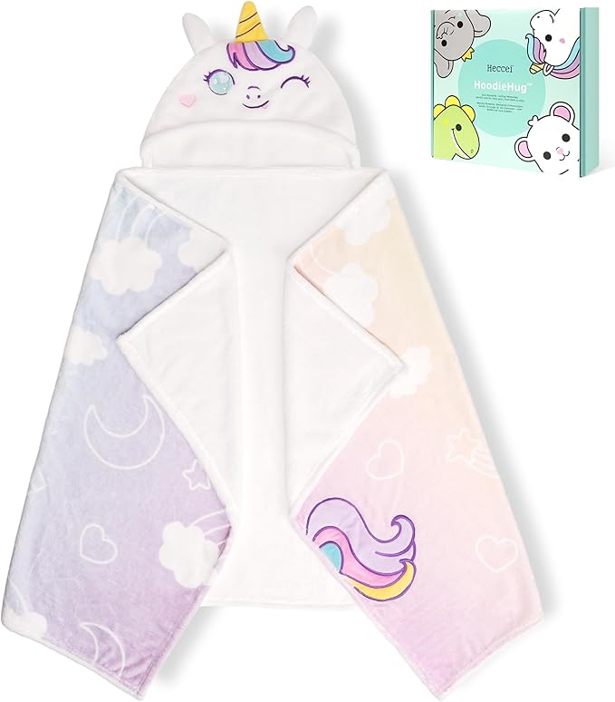 HECCEI HoodieHug Baby Towels, Premium Coral Fleece Bath Towel with Large Size-Ultra Absorbent for Baby Comfort- Great Gift for Newborn, Toddler and Kid (Unicorn)