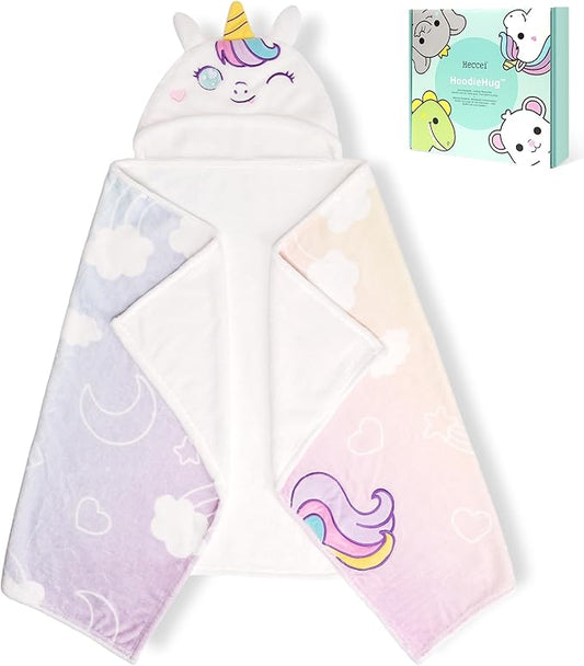 HECCEI HoodieHug Baby Towels, Premium Coral Fleece Bath Towel with Large Size-Ultra Absorbent for Baby Comfort- Great Gift for Newborn, Toddler and Kid (Unicorn)