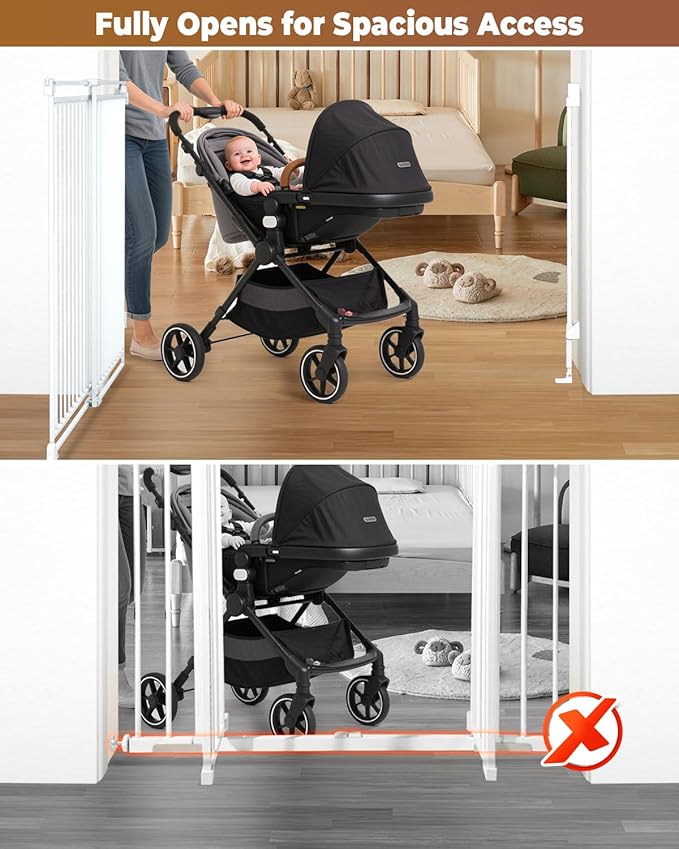 34-53" No Bottom Bar Baby Gates Dog Gate for Stairs, 39" Extra Tall Child Safety Gate with Auto Close Design, Large Walk Thru Door, Extra Wide Hardware Mount Pet Gate for Doorways Deck Indoor Outdoor