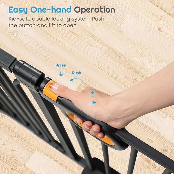 owlie Small Narrow Baby Gate for Stairs Doorways Hallways 23.6-27.6 Inch Wide Pressure Mounted Baby Gate Walk Through Child Gates Toddler Dogs Pet Indoor Stairway Doorway Black (30.5'' Tall)