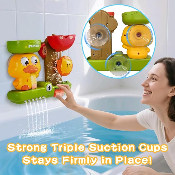Baby Bath Toys with Scoop Suction Cup, Interactive Duck Lion Bathtub Toy for Toddlers 1-3, Infant Fun Shower Gift for Bath Time 1 2 3 4 Year Boy Girl