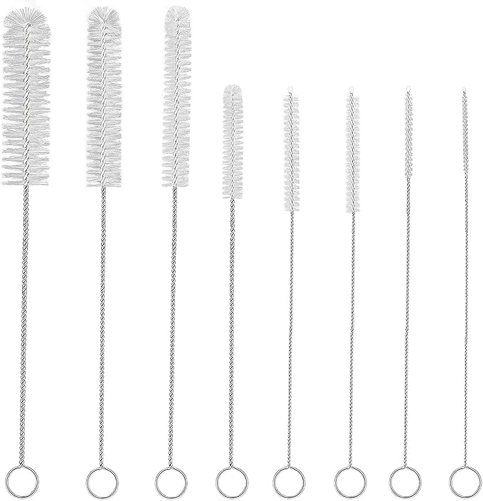 8 Pack Straw Brush Cleaner with Different Diameters (3mm-30mm) - 12" Long Nylon Brush for Water Bottles, Baby Bottles, Sippy Cups & Tumblers | Reusable Tube Cleaner for Straws and Narrow Pipes